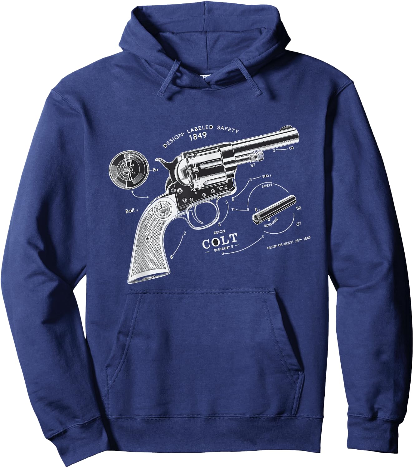 Vintage Patent Print 1839 Revolver Western Gun Hoodie - Hoodie | Navy