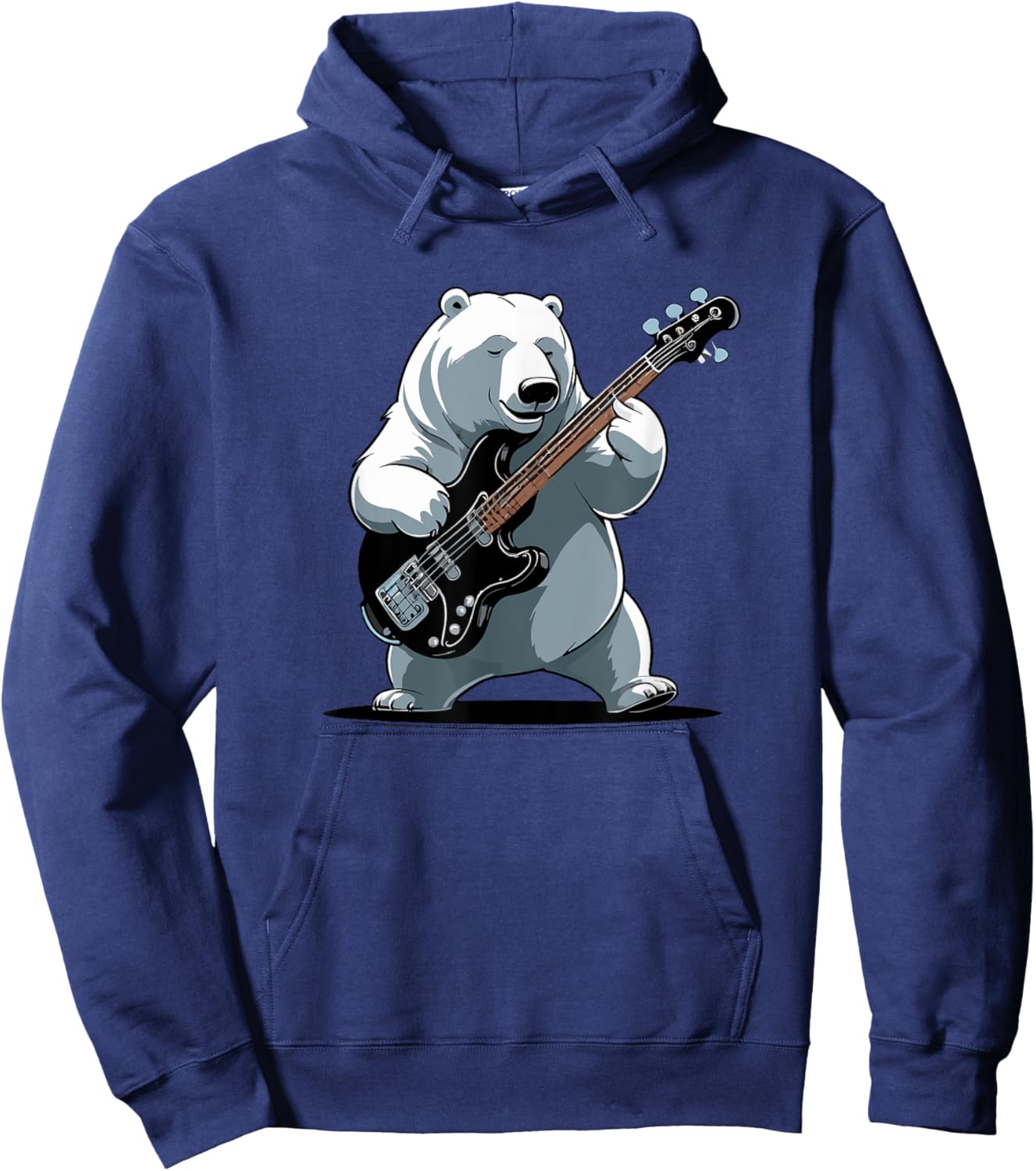 Bear playing Bass Guitar, Polar Bear Guitarist Hoodie - Hoodie | Navy