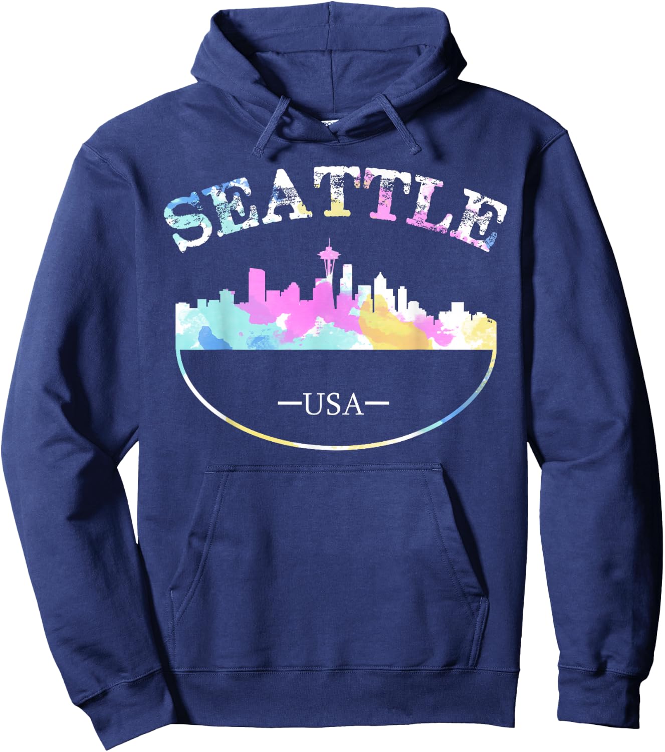 Grunge Seattle Skyline Distressed Look Design Hoodie - Hoodie | Navy