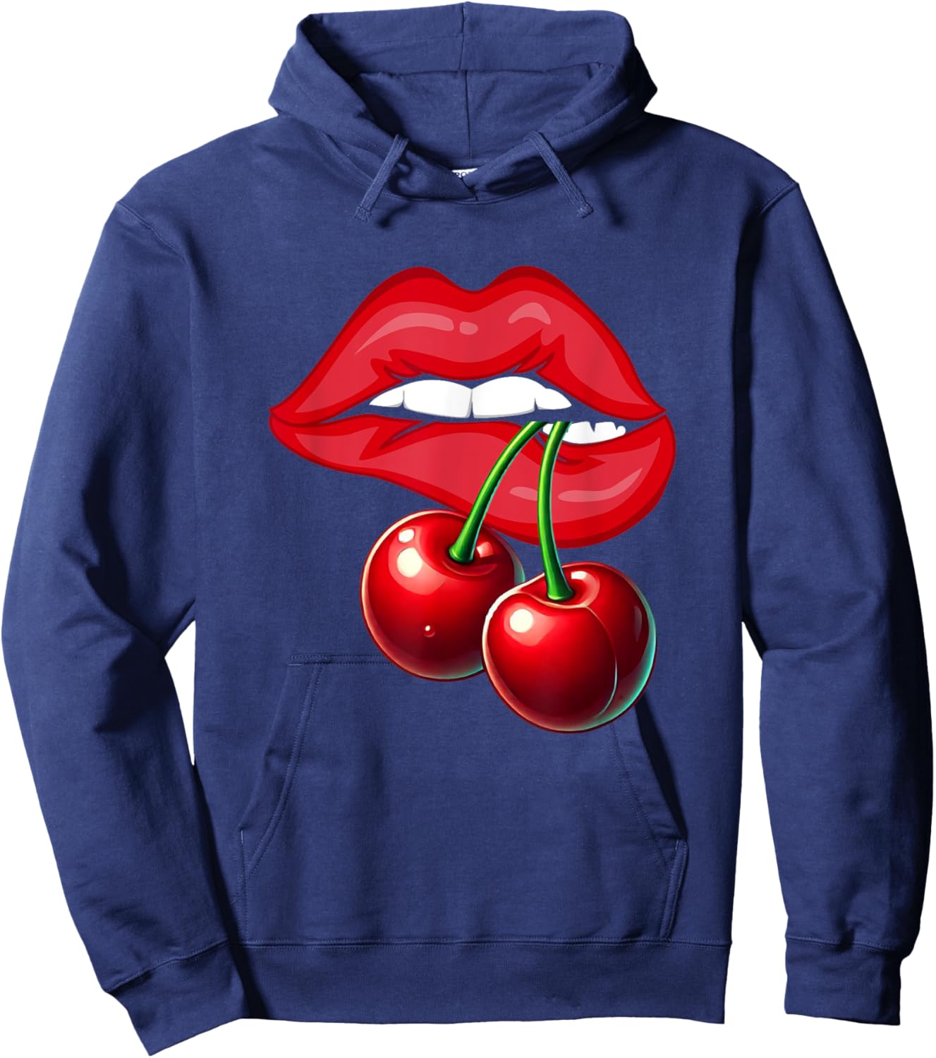 Cherry Lips Sexy Women Design Red Lips Vintage Hoodie - Hoodie | Navy