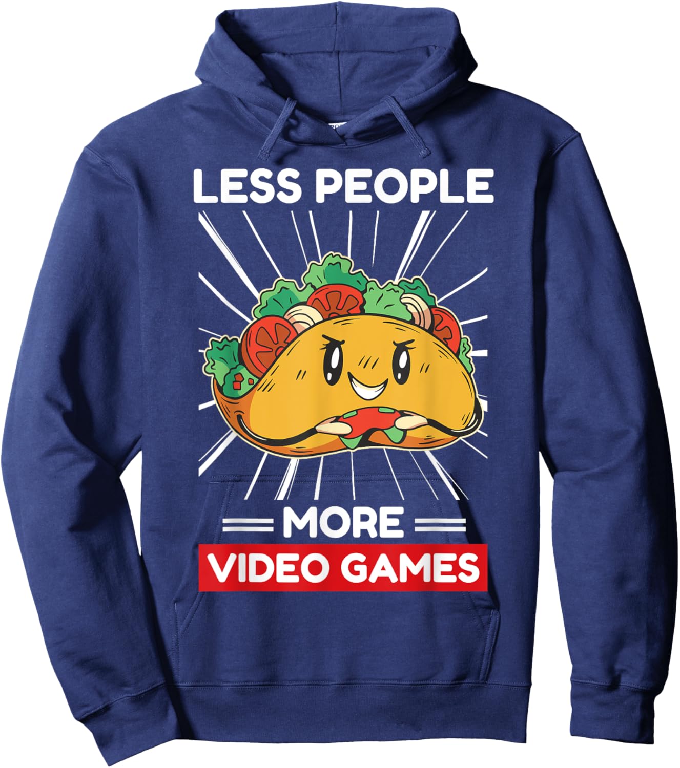 Cute Kawaii Taco Less People More Video Games Hoodie - Hoodie | Navy