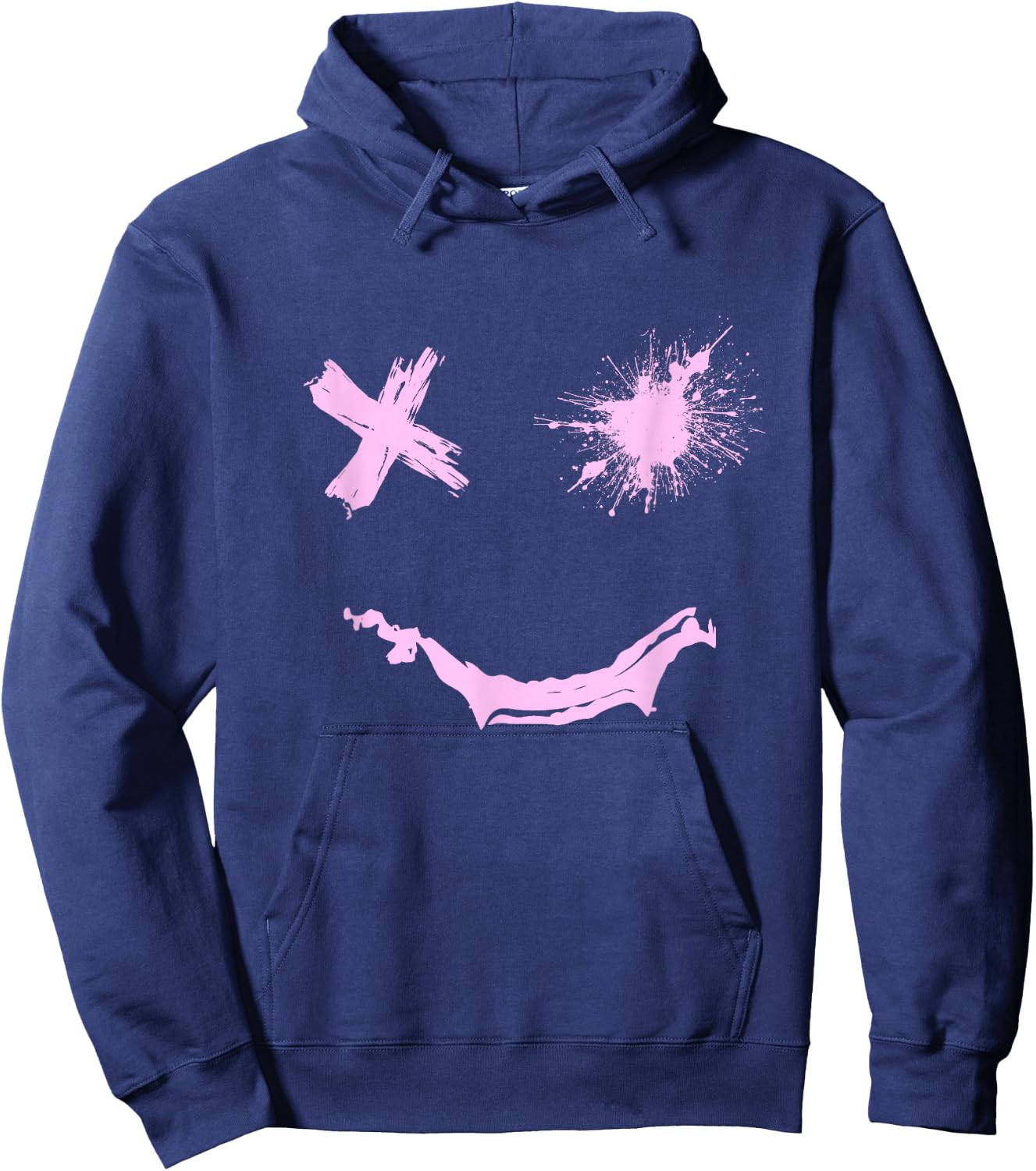 Pink Grunge Face Smile Color Graphic Pink Hoodie - Hoodie | Navy