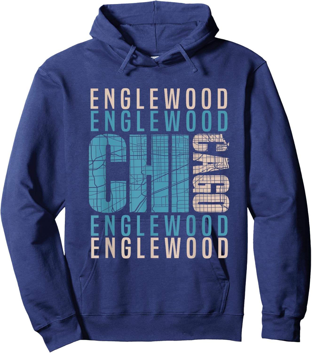 Chicago Englewood Chi-Town Neighborhood Map Hoodie - Hoodie | Navy