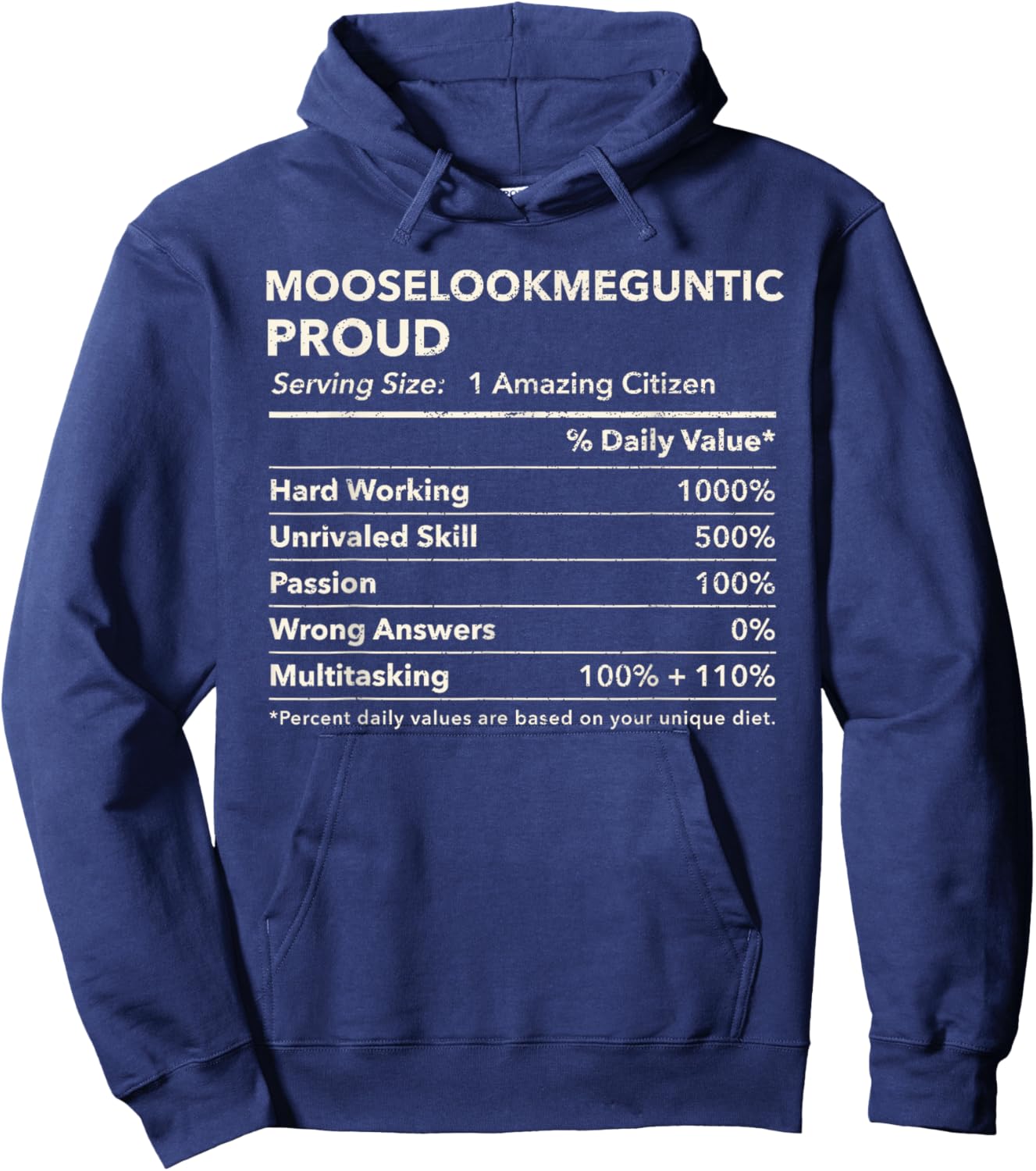 Mooselookmeguntic, Maine Proud Nutrition Facts Hoodie - Hoodie | Navy