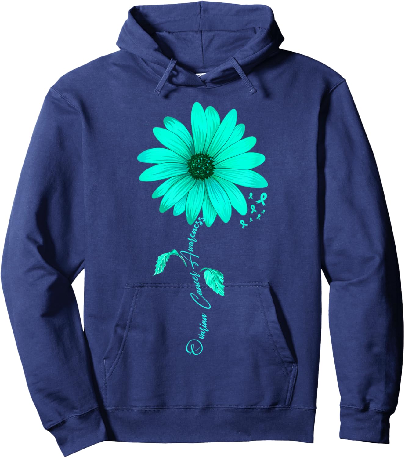Sunflower Ovarian Cancer Awareness Teal ribbon Hoodie - Hoodie | Navy