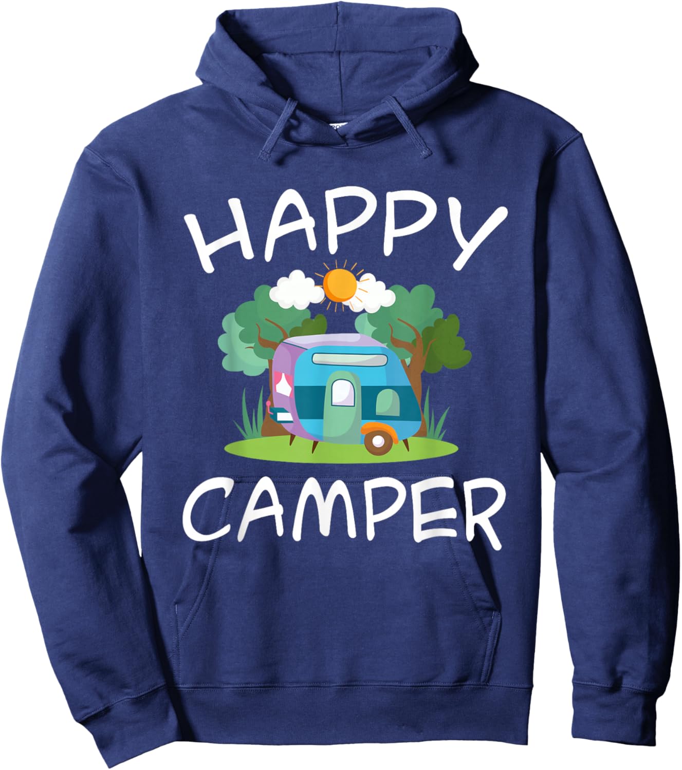 Kids Camping Shirt Trailer Camper Happy Camping Hoodie - Hoodie | Navy