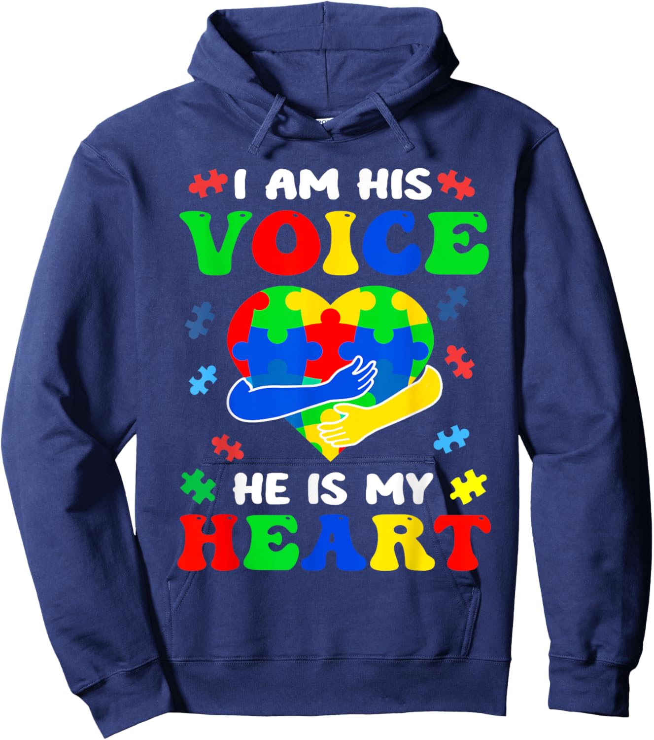 I'm His Voice He Is My Heart Autism Awareness Hoodie - Hoodie | Navy