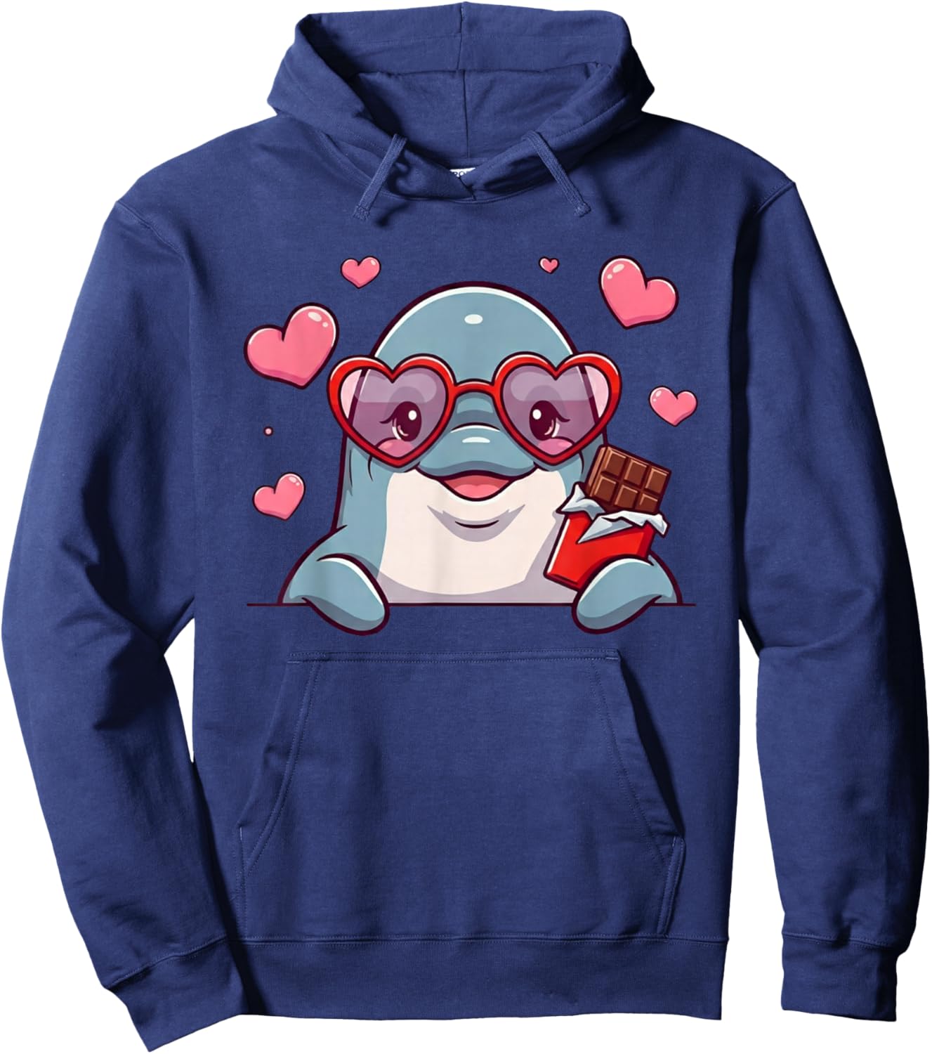 Funny Dolphin Heart Chocolate Valentine Kids Hoodie - Hoodie | Navy