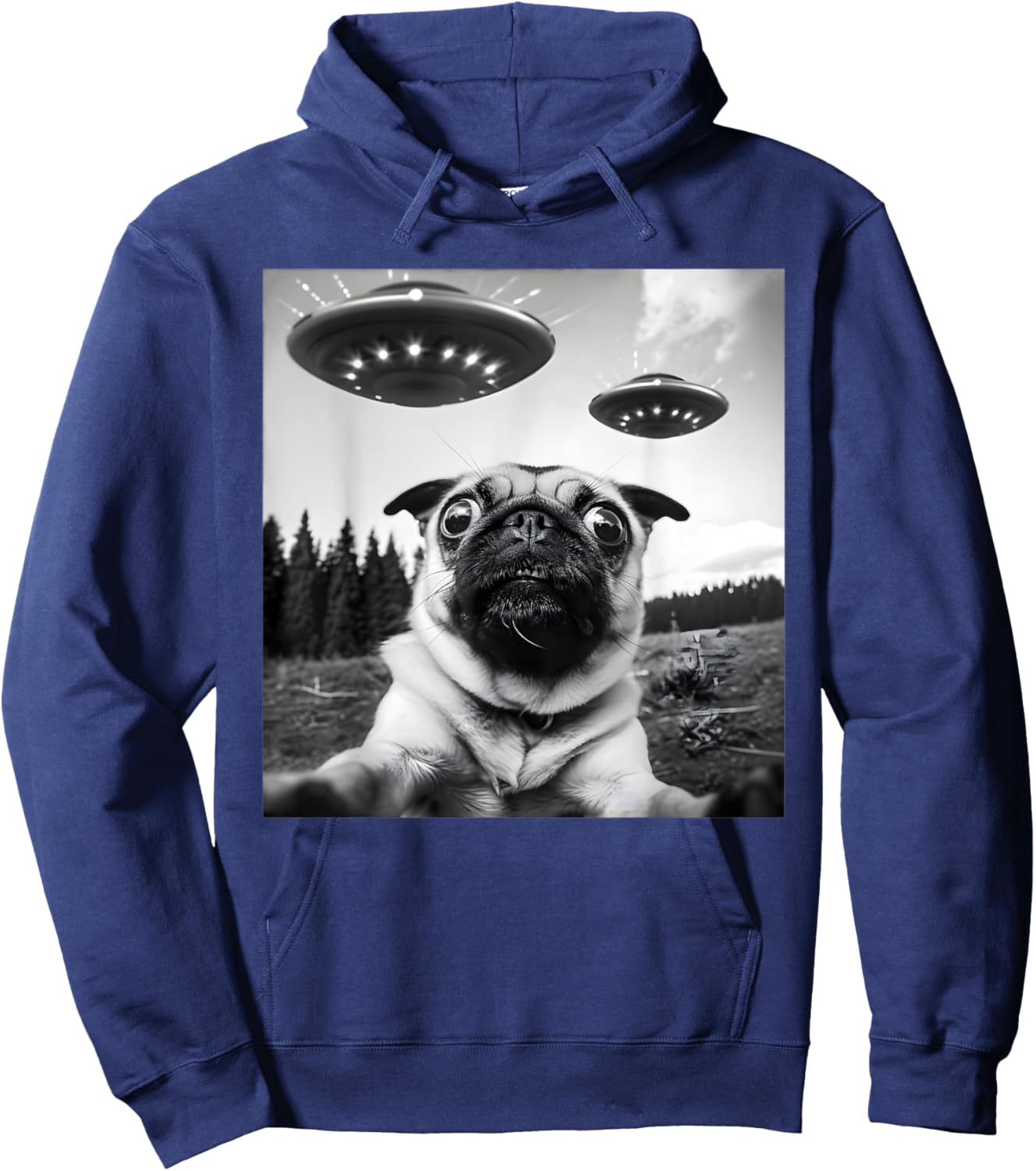 Cool Pug Outfit Pug Alien UFO Funny Women Hoodie - Hoodie | Navy