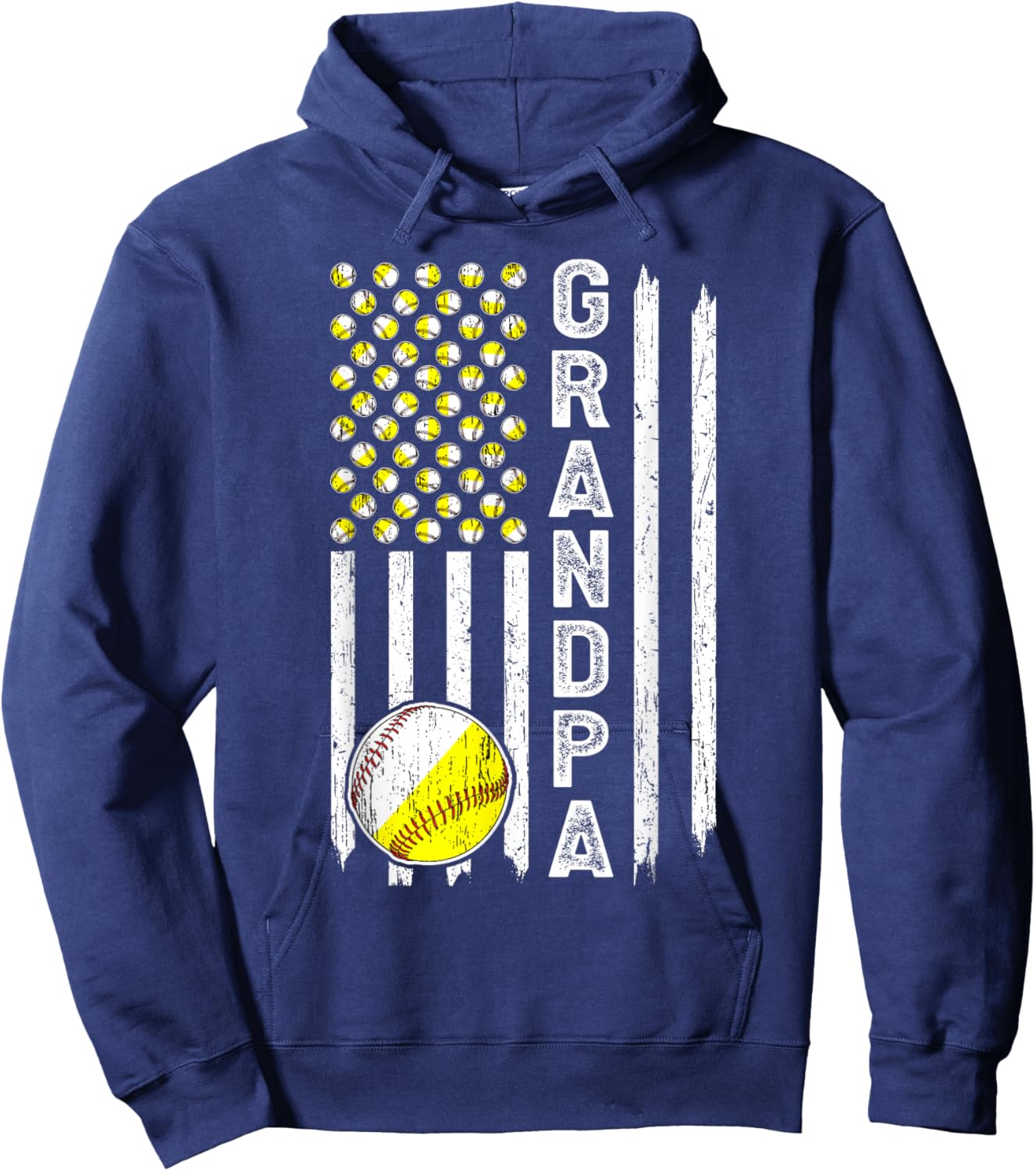 Grandpa American Flag Softball Baseball Grandpa Hoodie - Hoodie | Navy