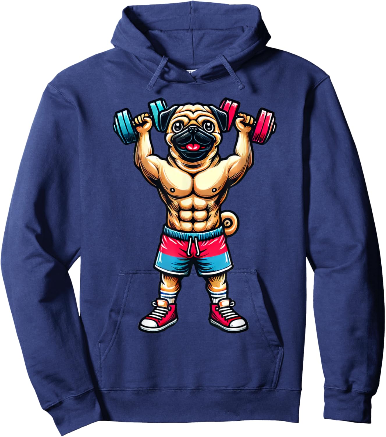 Dog Pug Powerlifting Weightlifting Gym Workout Hoodie - Hoodie | Navy