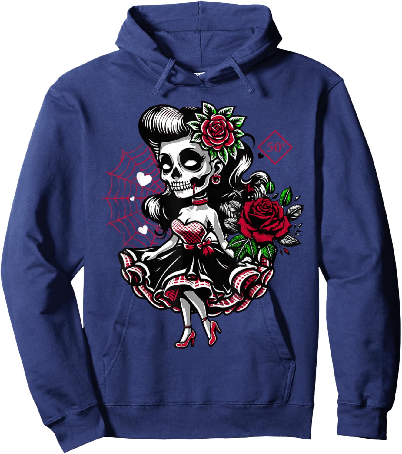 Kawaii Rockabilly Skelett Pin Up Horror Rebel Hoodie - Hoodie | Navy