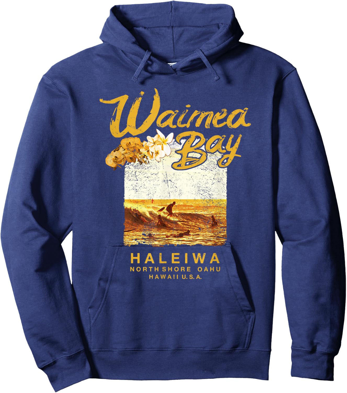 Hawaii Waimea Bay Vintage Hawaiian Surf Hoodie - Hoodie | Navy