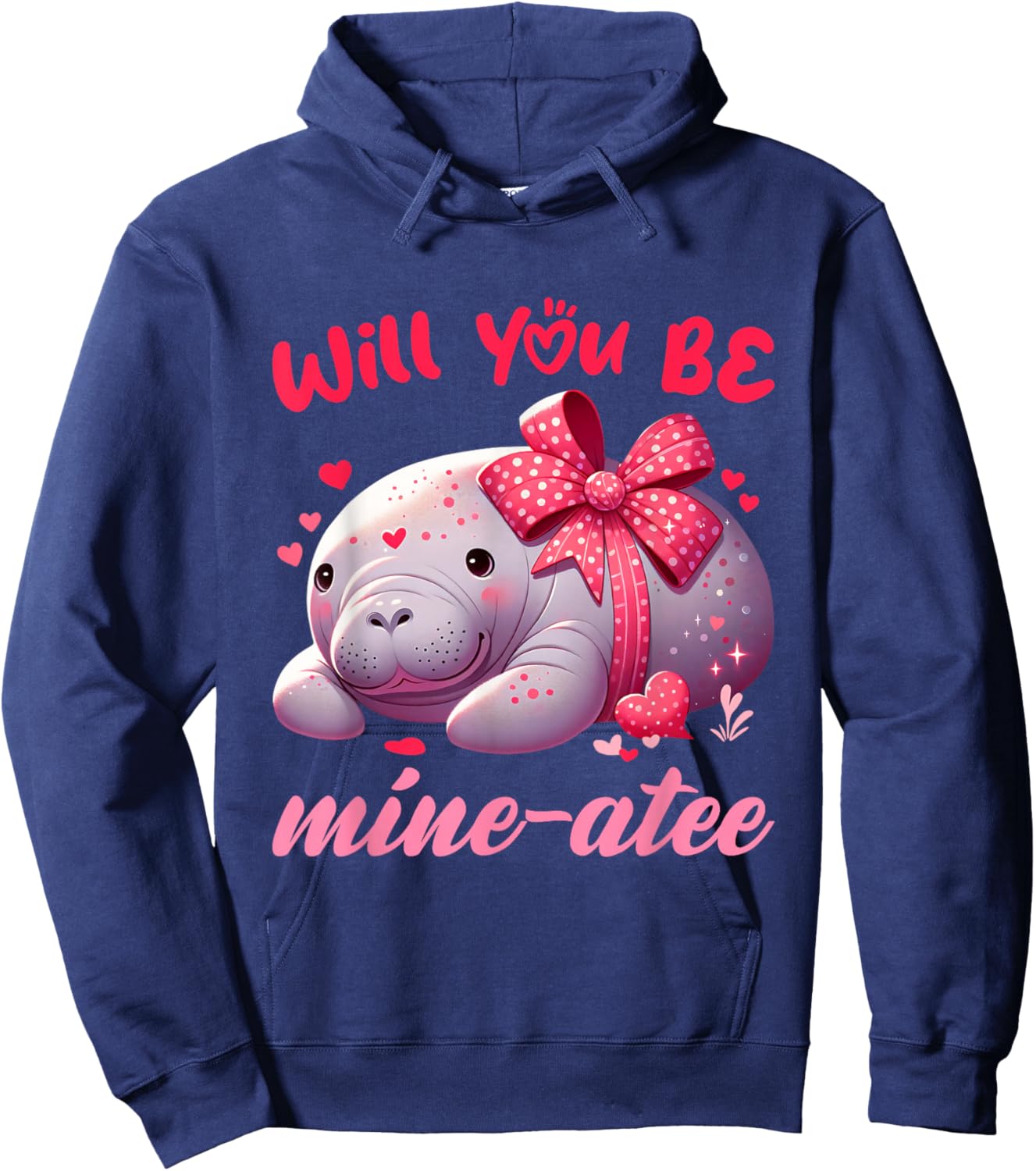 Valentine Manatee Cute Valentine Hearts Hoodie - Hoodie | Navy