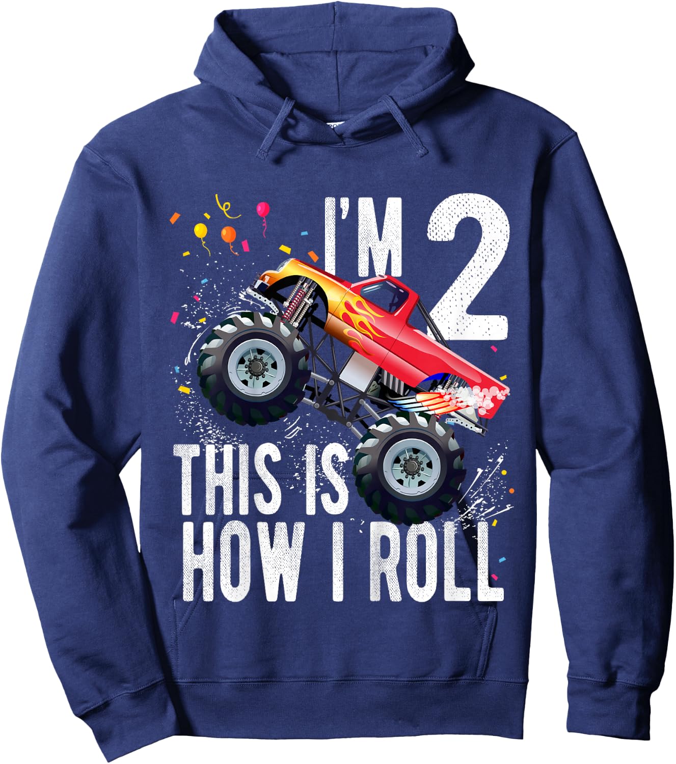 2 Year Old 2nd Birthday Boy Monster Truck Car Hoodie - Hoodie | Navy