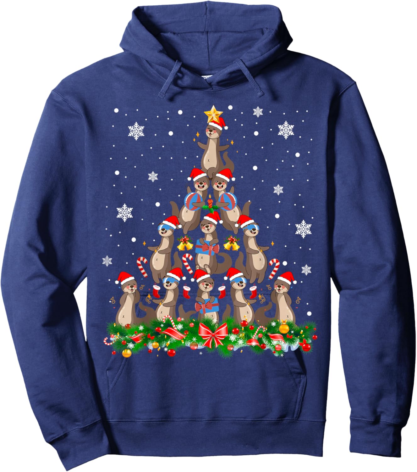 Santa ELF Reindeer Otter Christmas Tree Hoodie - Hoodie | Navy