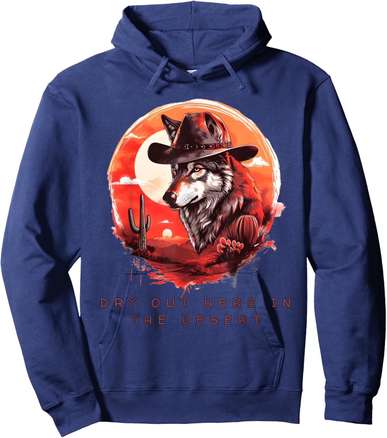 Majestic Desert Wolf - Cowboy Wolf Hoodie - Hoodie | Navy
