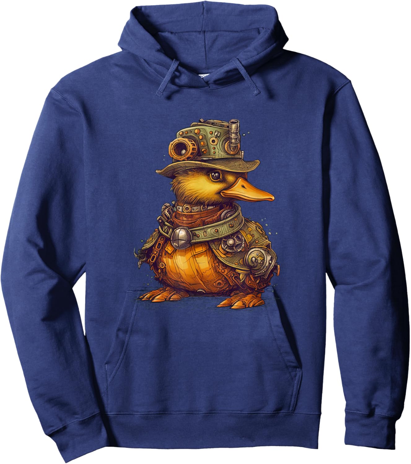 Duck in steampunk mechanical gear, vibrant bird Hoodie - Hoodie | Navy