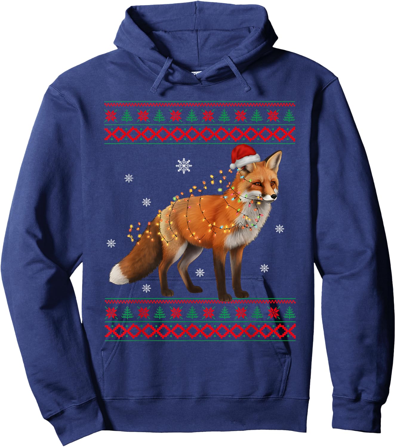 Fox Christmas Sweater Fox Christmas Tree Lights Hoodie - Hoodie | Navy