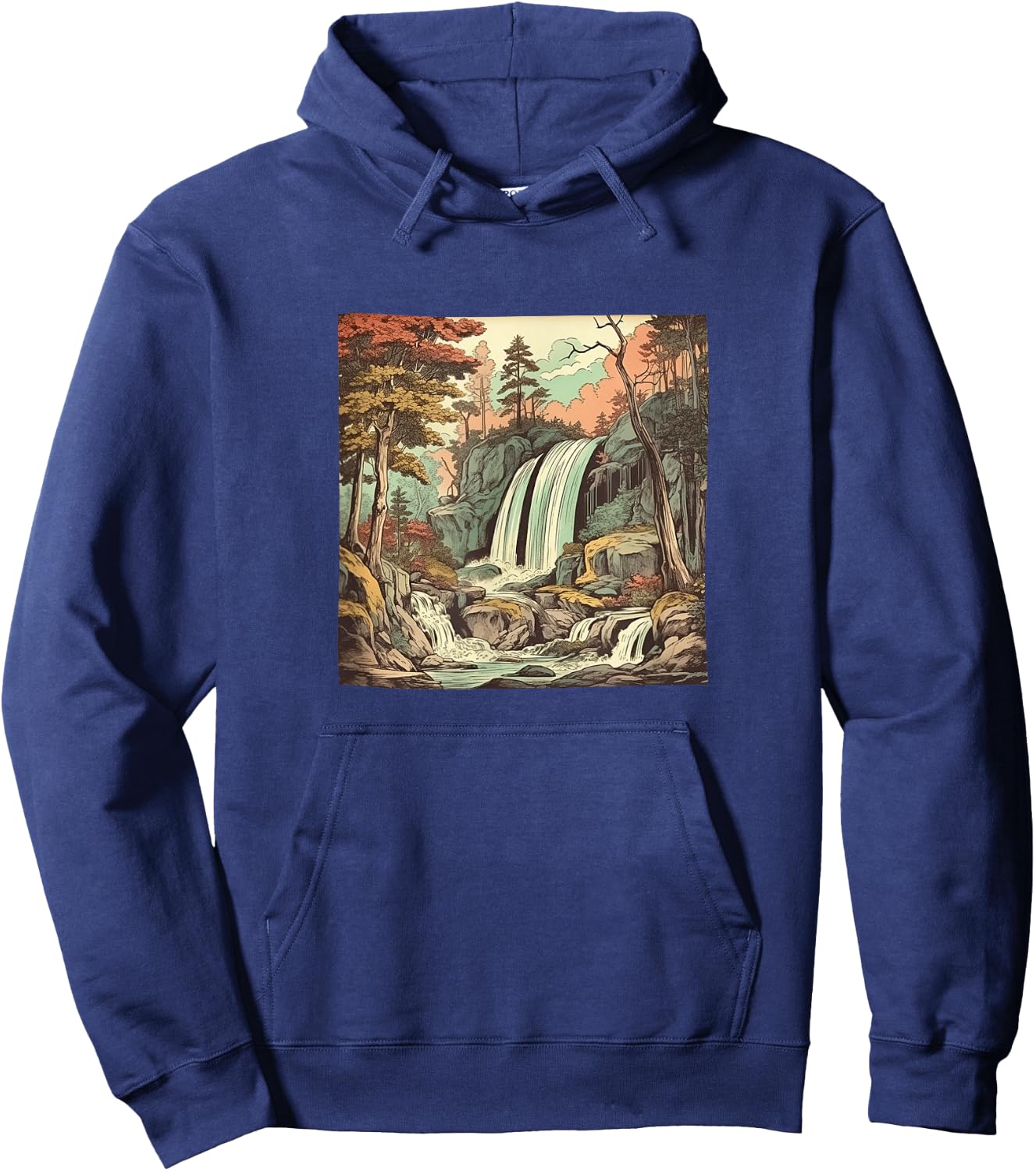 Waterfall In A Forest Vintage Landscape Graphic Hoodie - Hoodie | Navy