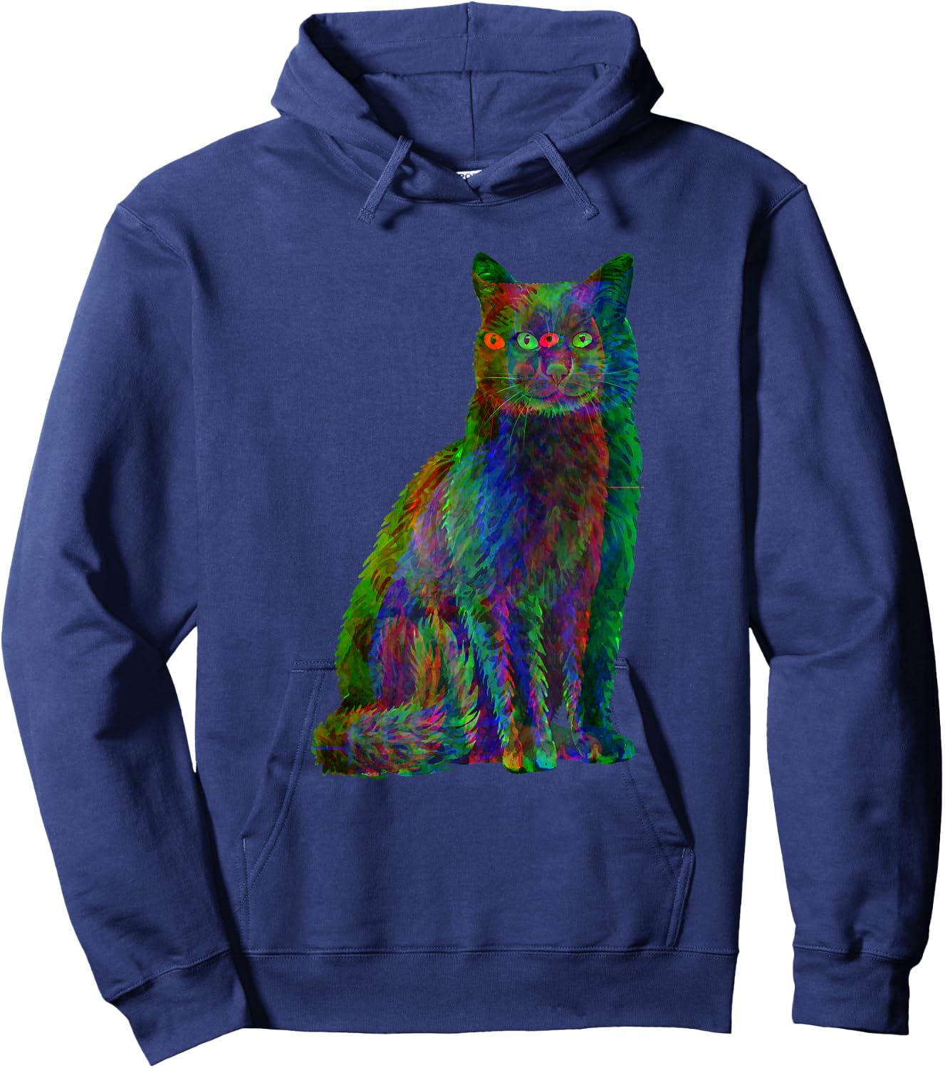 Trippy Cat Psychedelic Glitch Cat Hoodie - Hoodie | Navy