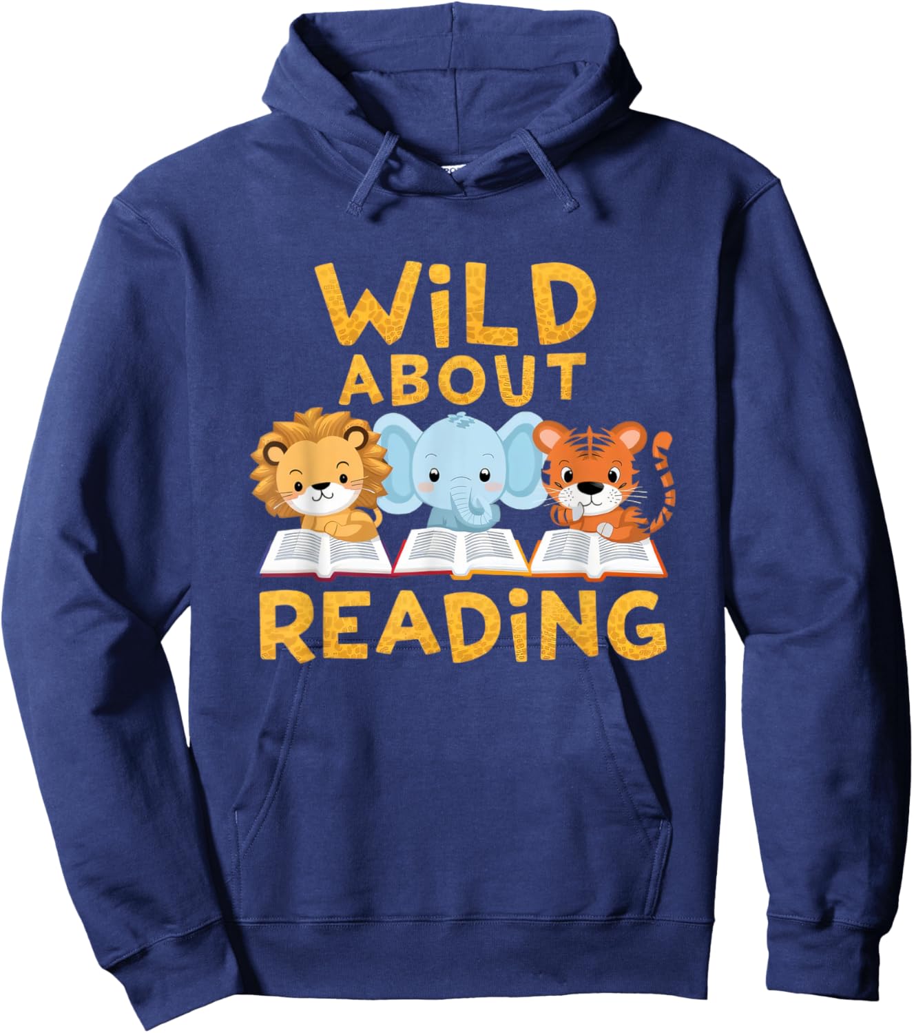 Wild About Reading Cute Animal Book Lover Kids Hoodie - Hoodie | Navy