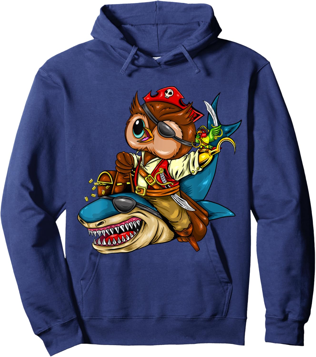 Pirate Owl Riding Shark Halloween Hoodie - Hoodie | Navy