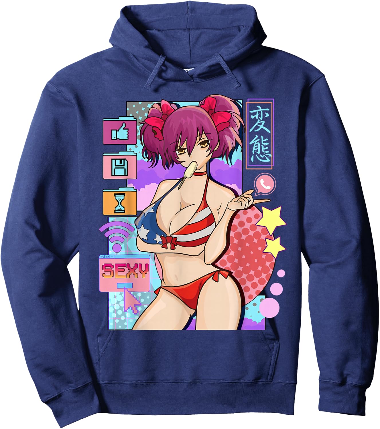 Sexy Anime Girl Waifu Japanese Cosplay Hoodie - Hoodie | Navy