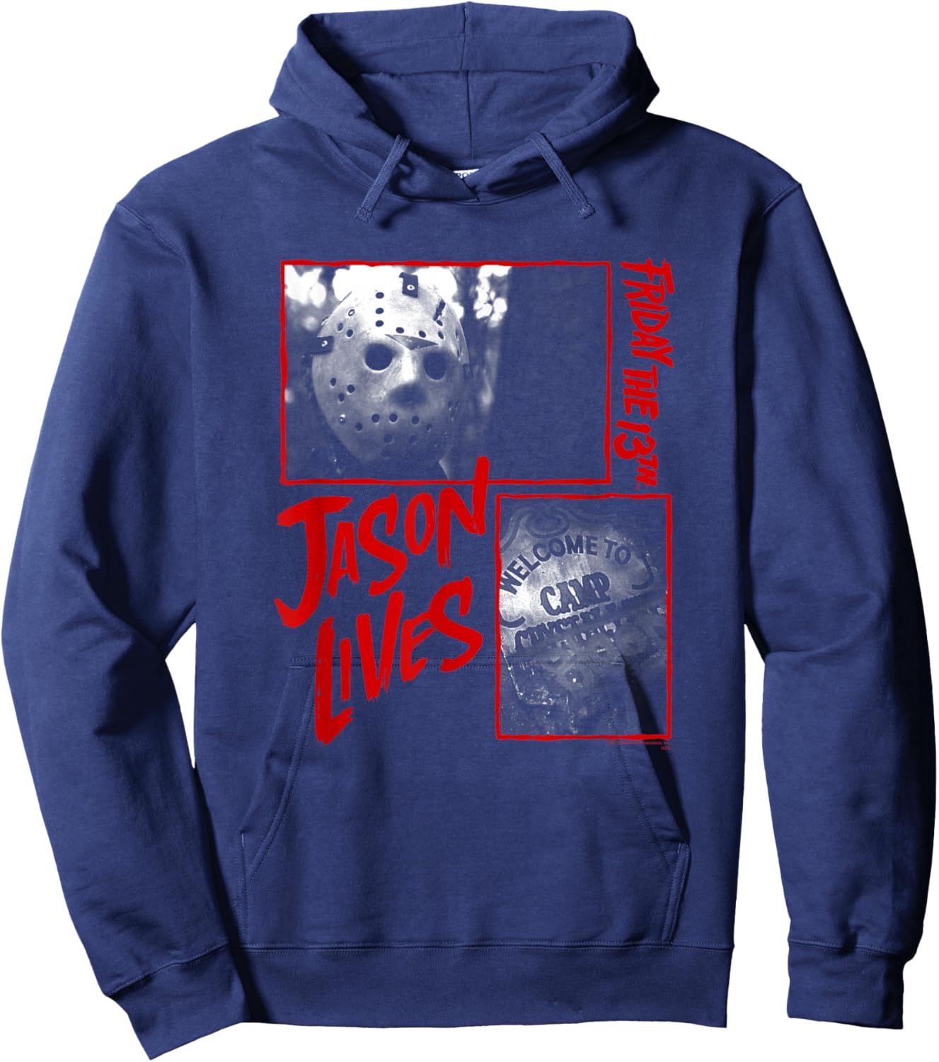 Friday The 13th Jason Lives Camp Collage Hoodie - Hoodie | Navy