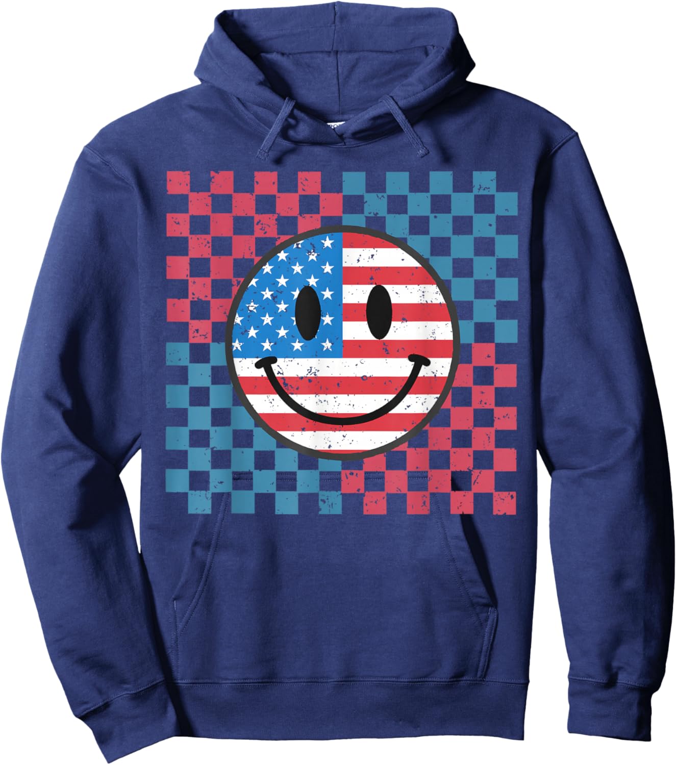 Groovy 4th Of July Smile Face USA Flag Freedom Hoodie - Hoodie | Navy