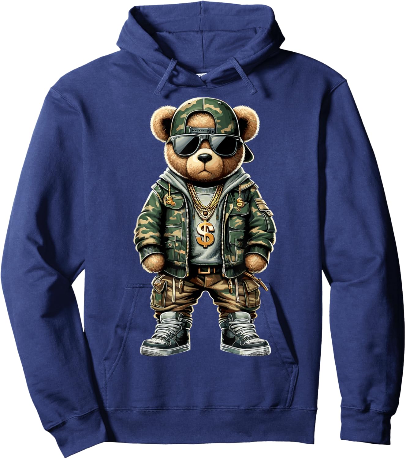 Hip Hop Teddy Bear Camouflage Hoodie - Hoodie | Navy