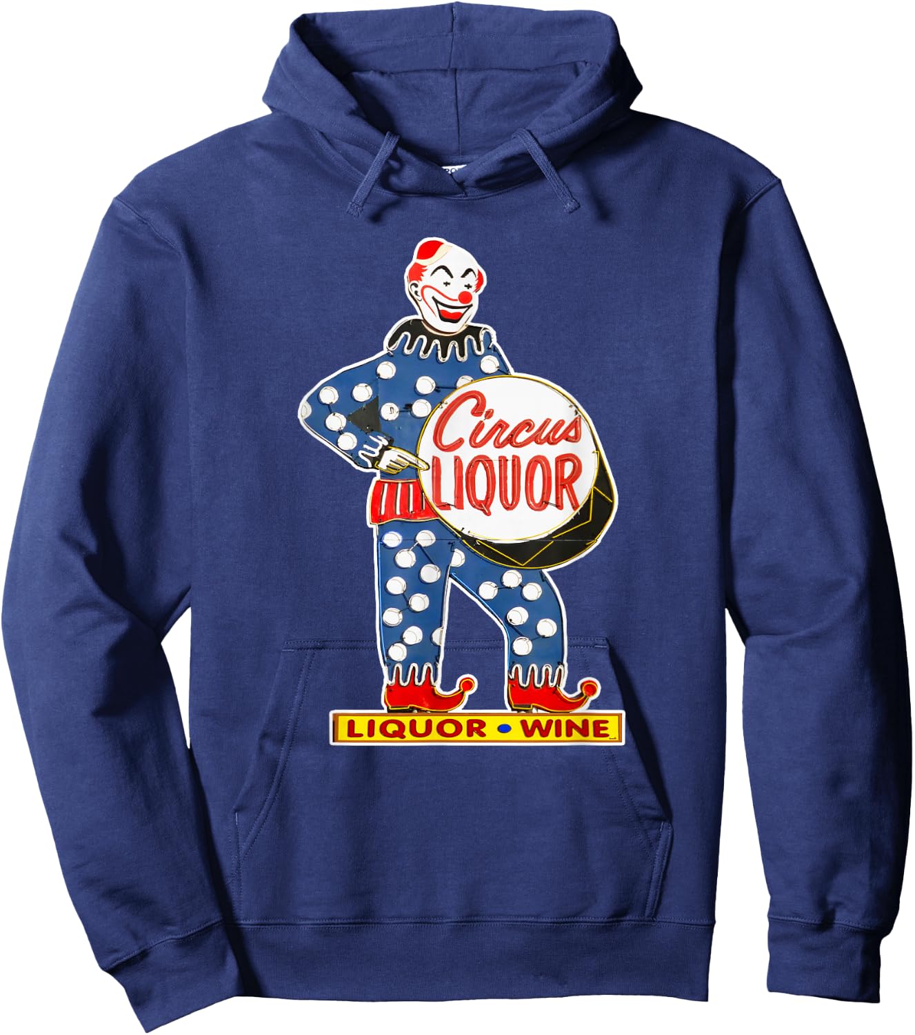 CIRCUS LIQUOR Classic - Black, -Adults, Small, Short Sleeve, Classic Fit, Cotton Blend, Novelty, Cartoon, Retro, Bar Enthusiasts, Cartoon Fans Hoodie - Hoodie | Navy