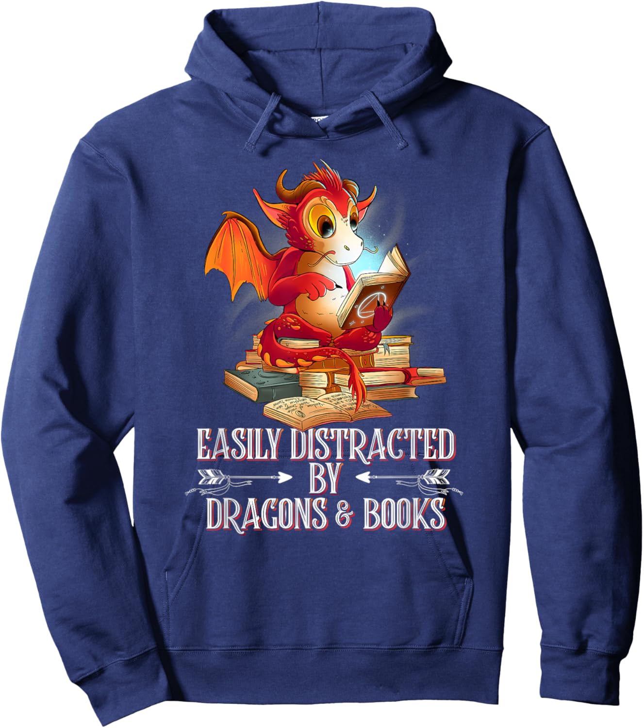 easily distracted by Dragon and Books nerds Hoodie - Hoodie | Navy
