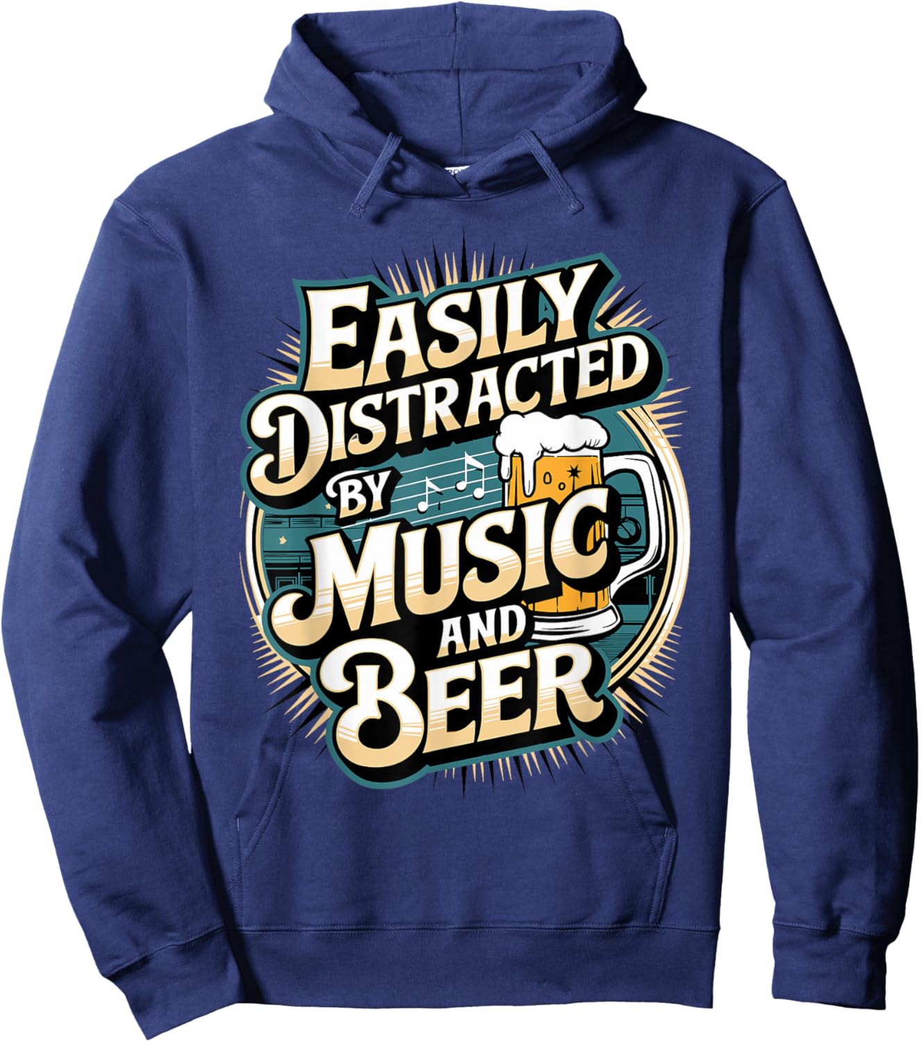 Easily Distracted by Music and Beer Hoodie - Hoodie | Navy