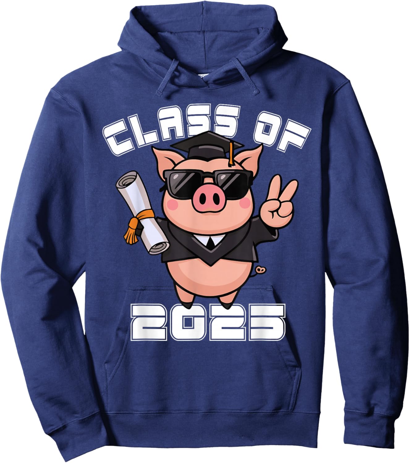Peace Sign Hand Pig Class of 2025 Graduation Hoodie - Hoodie | Navy