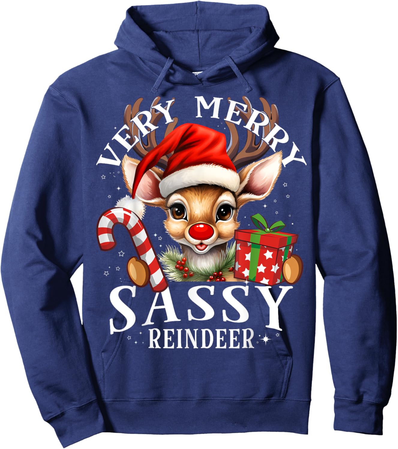 Very Merry Sassy Reindeer Matching Christmas Hoodie - Hoodie | Navy