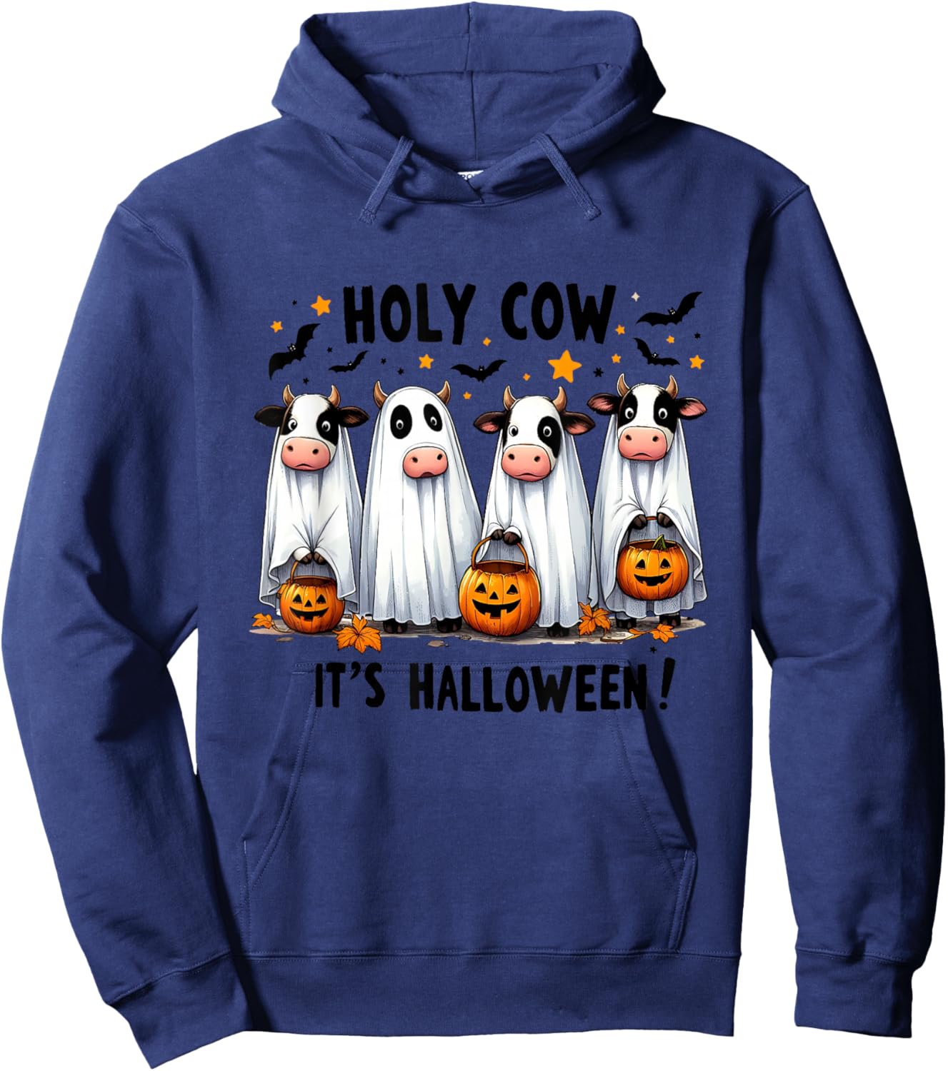 Holy Cow It's Halloween Cute Cow Lover Ghost Hoodie - Hoodie | Navy