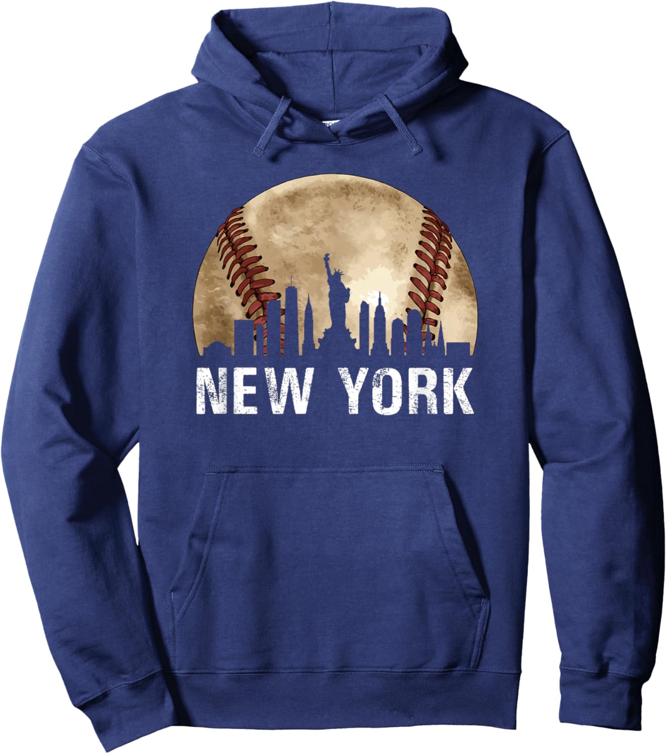 New York City Skyline Vintage Baseball Lover Hoodie - Hoodie | Navy