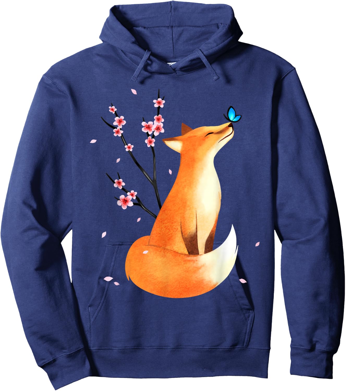 Fox Japanese Cherry Blossom Flower Vintage Gift Hoodie - Hoodie | Navy