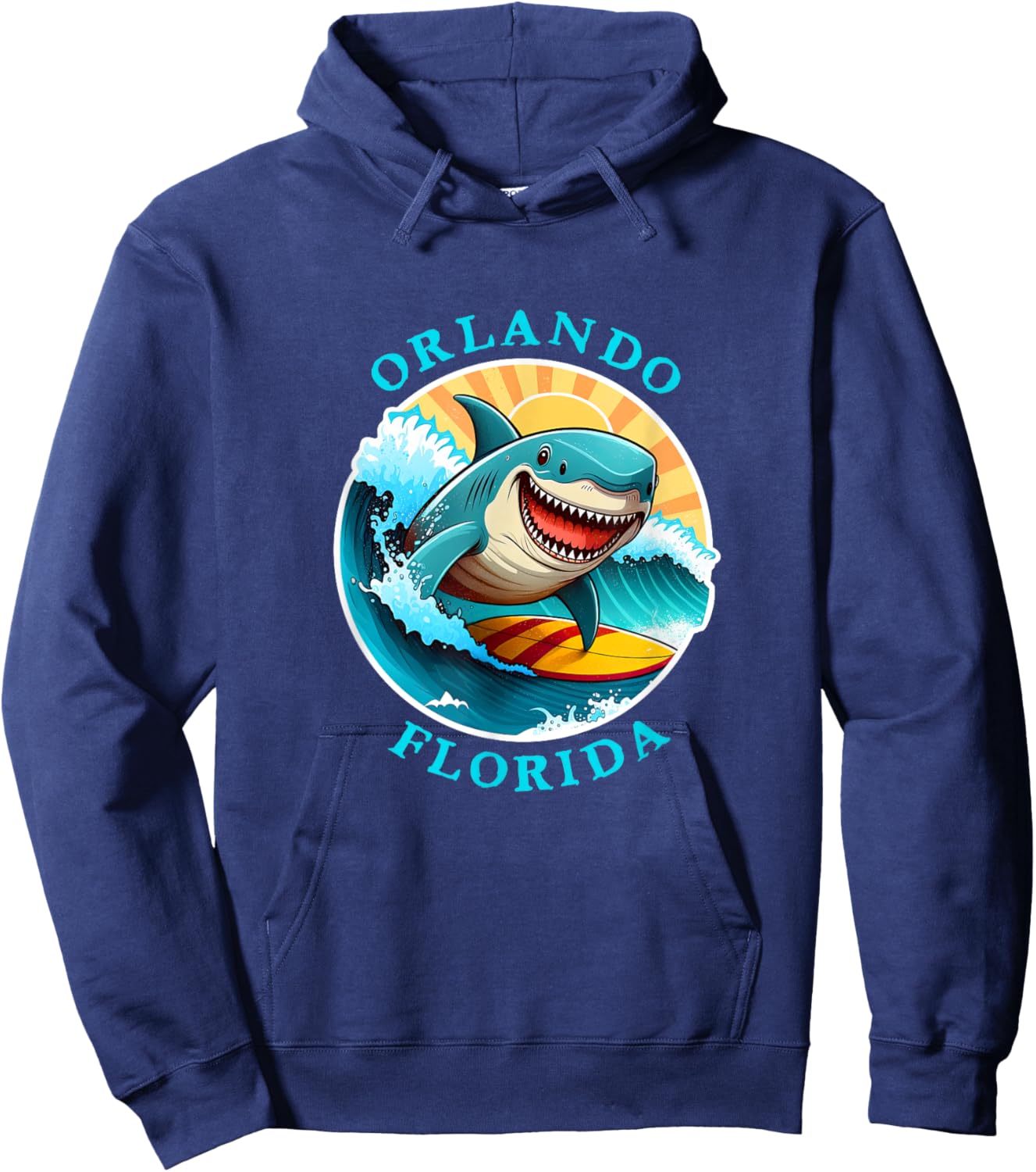 Orlando Florida Happy Surfing Shark Souvenir Hoodie - Hoodie | Navy