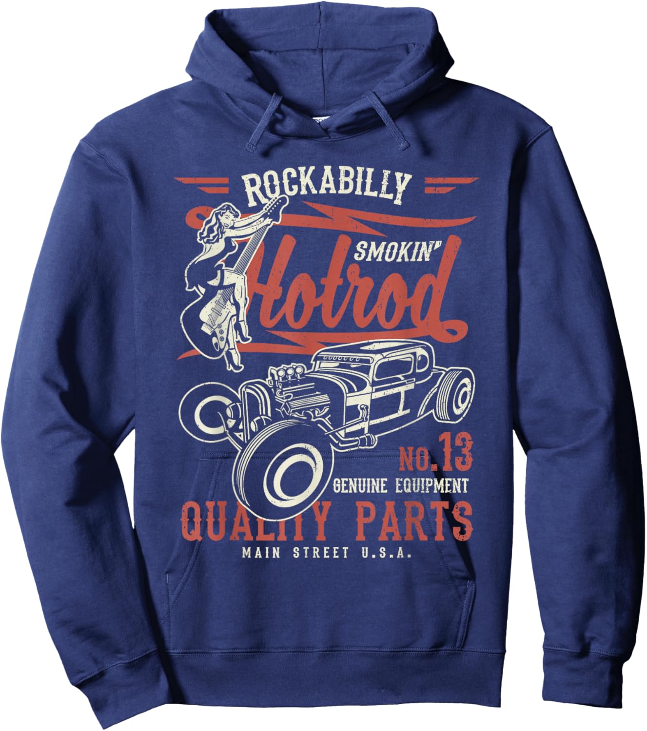 Retro Vintage Style Hotrod Distressed Design Hoodie - Hoodie | Navy