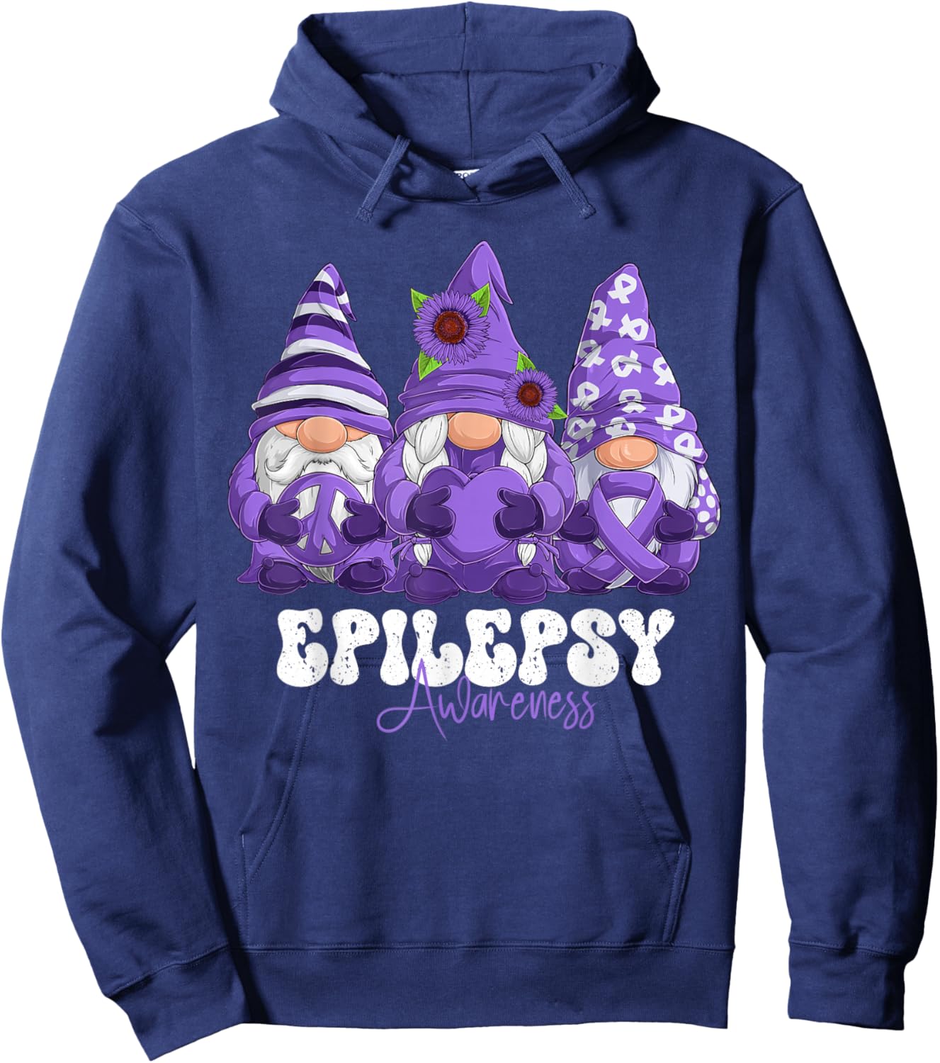 Epilepsy Awareness Month Purple Ribbon Gnomies Hoodie - Hoodie | Navy