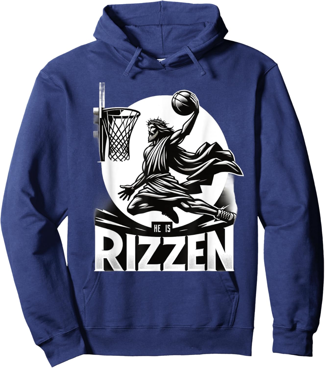 He Is Rizzin Funny Jesus Basketball Hoodie - Hoodie | Navy