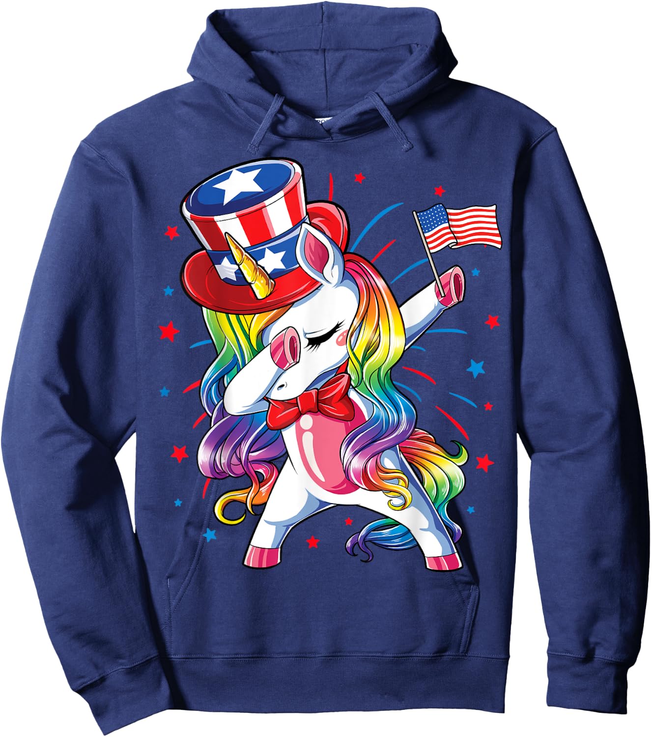 Dabbing Unicorn 4 July Uncle Sam Girls American Hoodie - Hoodie | Navy