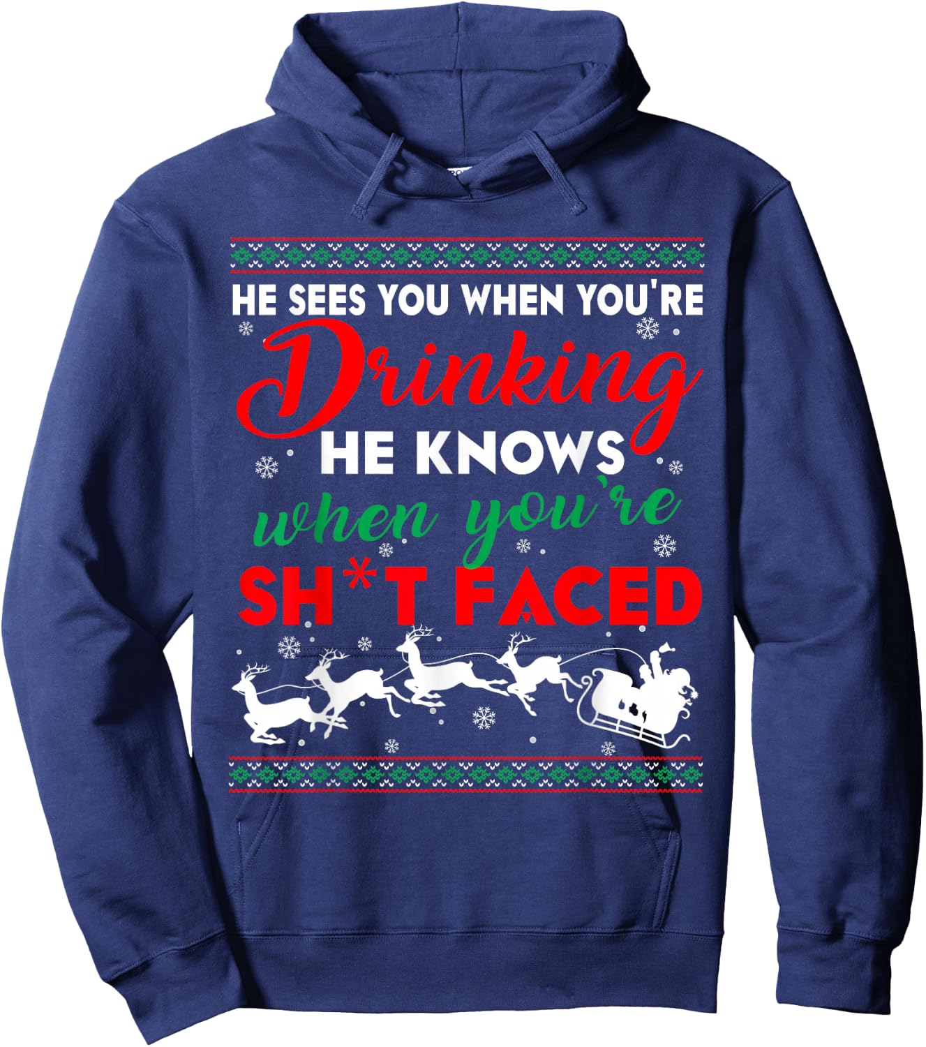 He Sees You When You're Drinking T Shirt Hoodie - Hoodie | Navy