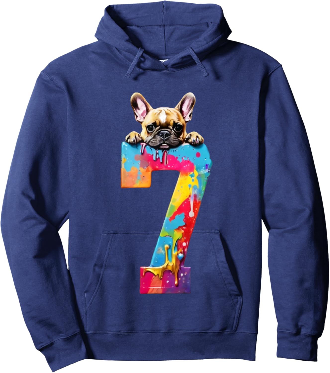 Dog 7 Years French Bulldog 7th Birthday Hoodie - Hoodie | Navy