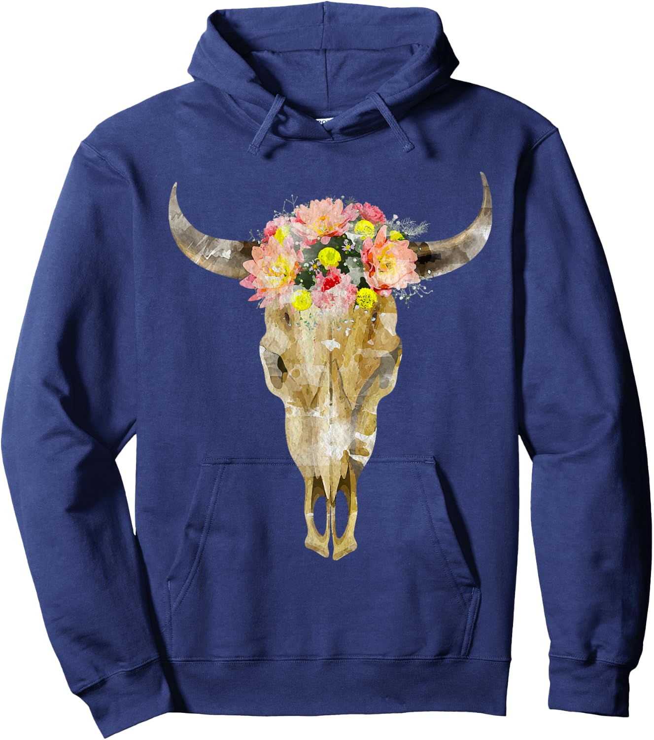 Bull Head Cattle Cow Skull I Western Skull Hoodie - Hoodie | Navy