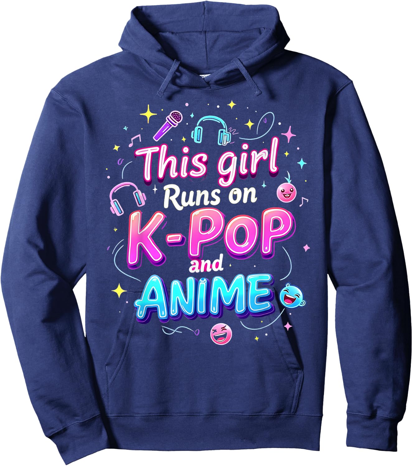 This Girl Runs On K-pop And Anime Cute Fan Hoodie - Hoodie | Navy