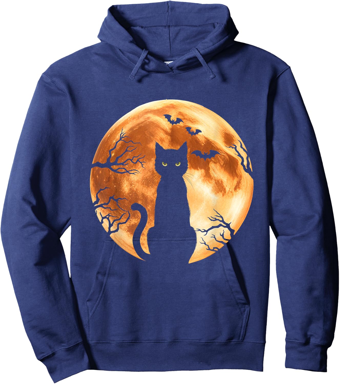 Halloween Cat Moon Bats Spooky Night Black Cat Hoodie - Hoodie | Navy
