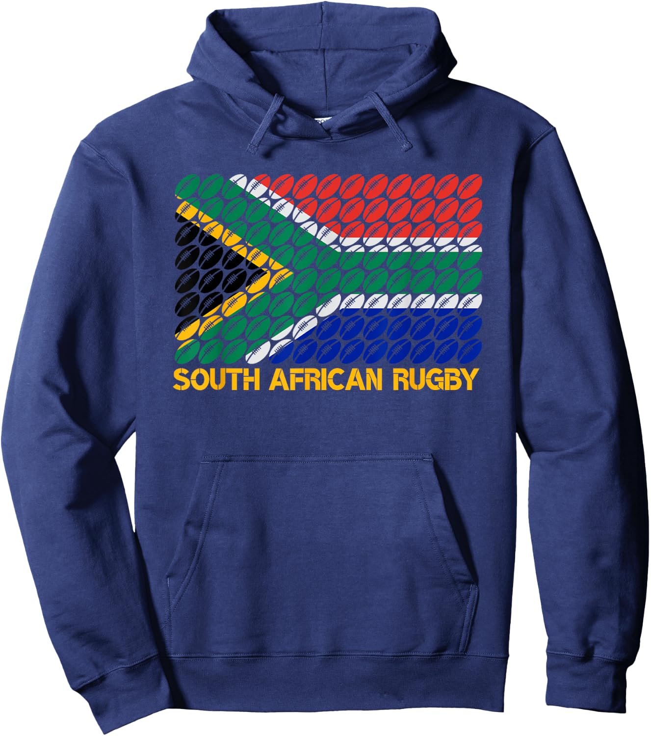 Rugby Ball Pattern South Africa Flag Hoodie - Hoodie | Navy